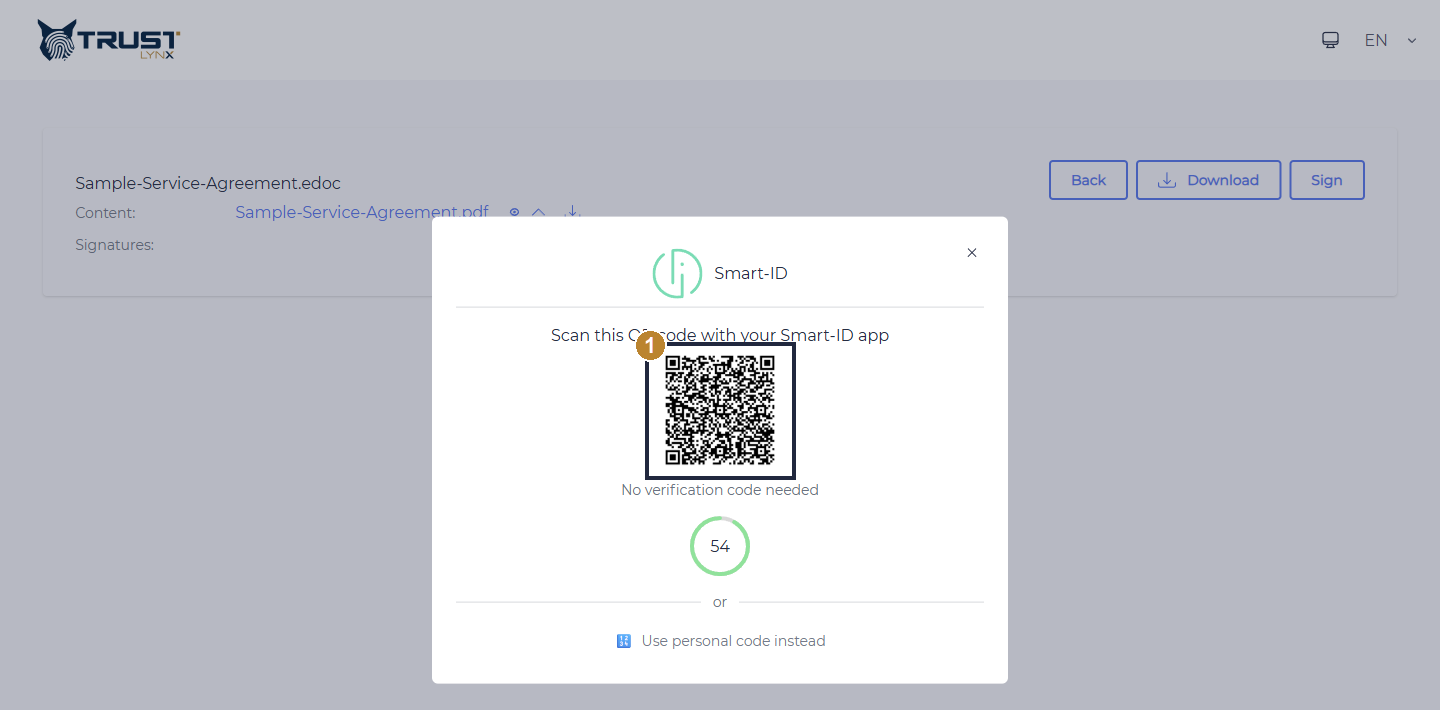 Smart-ID QR code shown for scanning with the Smart-ID app, with a countdown timer